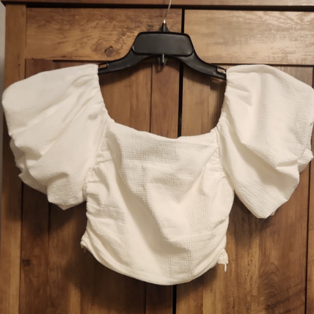 Willow White Square Neck Puff Sleeve Crop Top